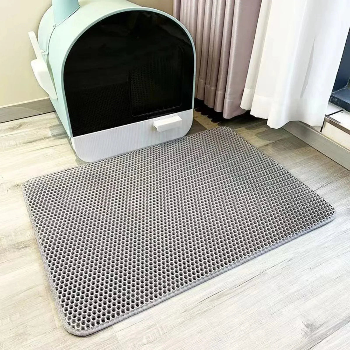 Cat Litter Trapping Mat Heavy Duty Waterproof 2 Layer Non Slip Washable Pet Floor Protector Litter Box Sand Stopper