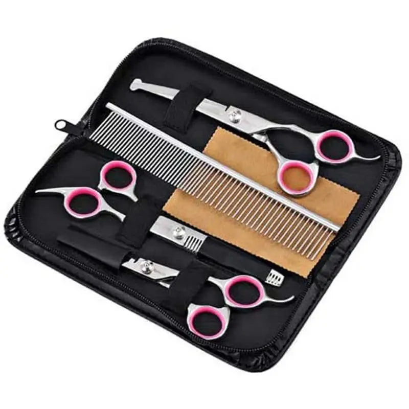 Dog & Cat Grooming Scissors Set, Pet Grooming Shears Sharp & Durable Includes Straight, Curved, Thinning Scissors and Comb