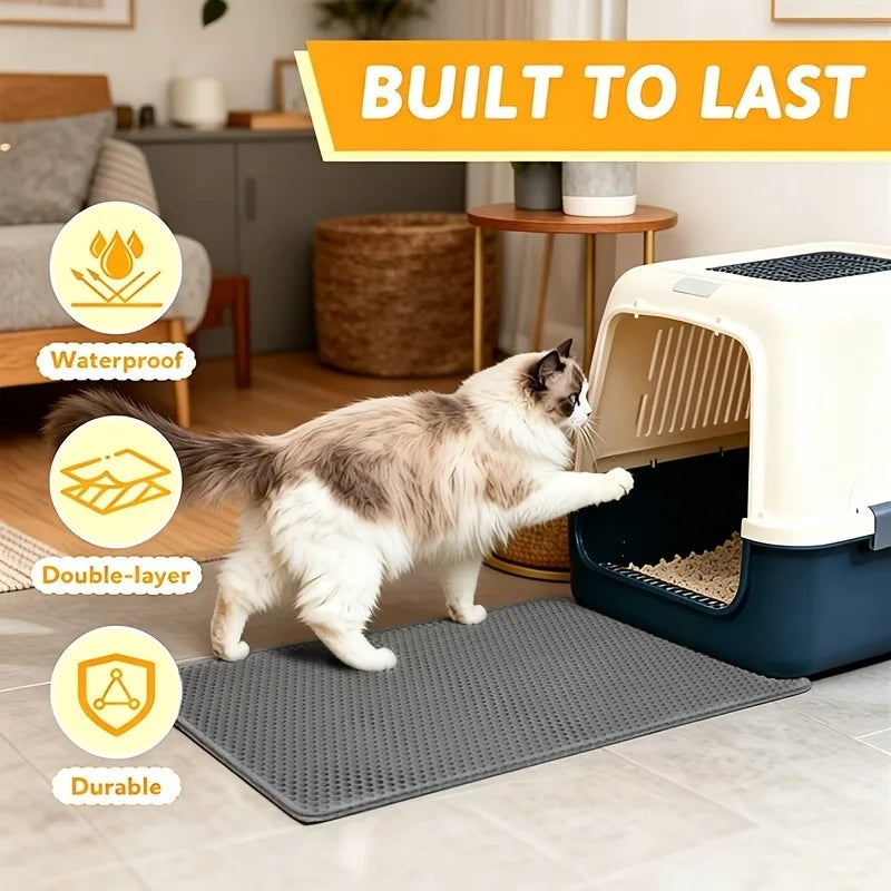 Cat Litter Trapping Mat Heavy Duty Waterproof 2 Layer Non Slip Washable Pet Floor Protector Litter Box Sand Stopper