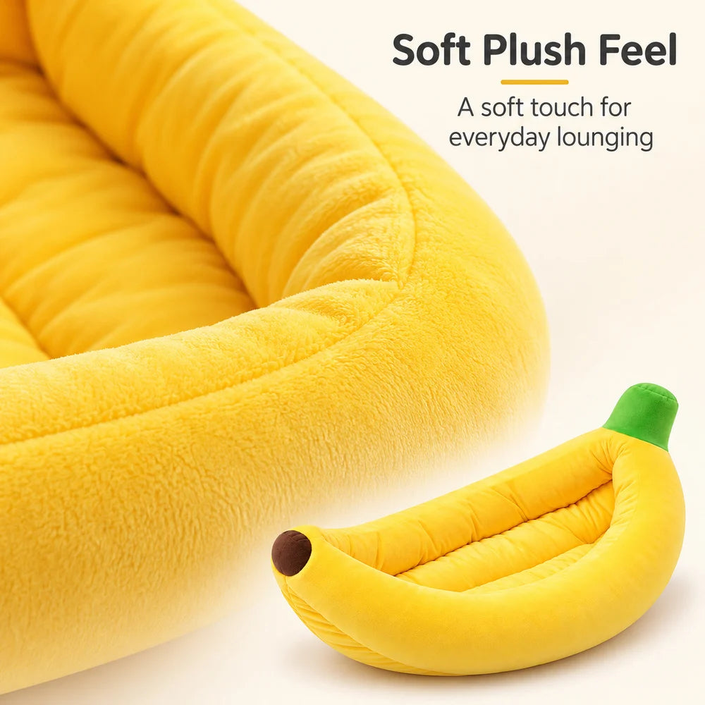 Banana Pet Bed Plush Cat Bed For Indoor Cats Kittens And Small Dogs Soft Bolster Sleeper With Raised Sides And Open Top For Cozy Lounging