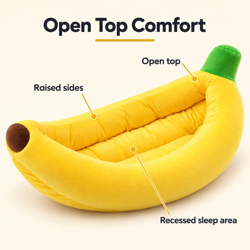 Banana Pet Bed Plush Cat Bed For Indoor Cats Kittens And Small Dogs Soft Bolster Sleeper With Raised Sides And Open Top For Cozy Lounging