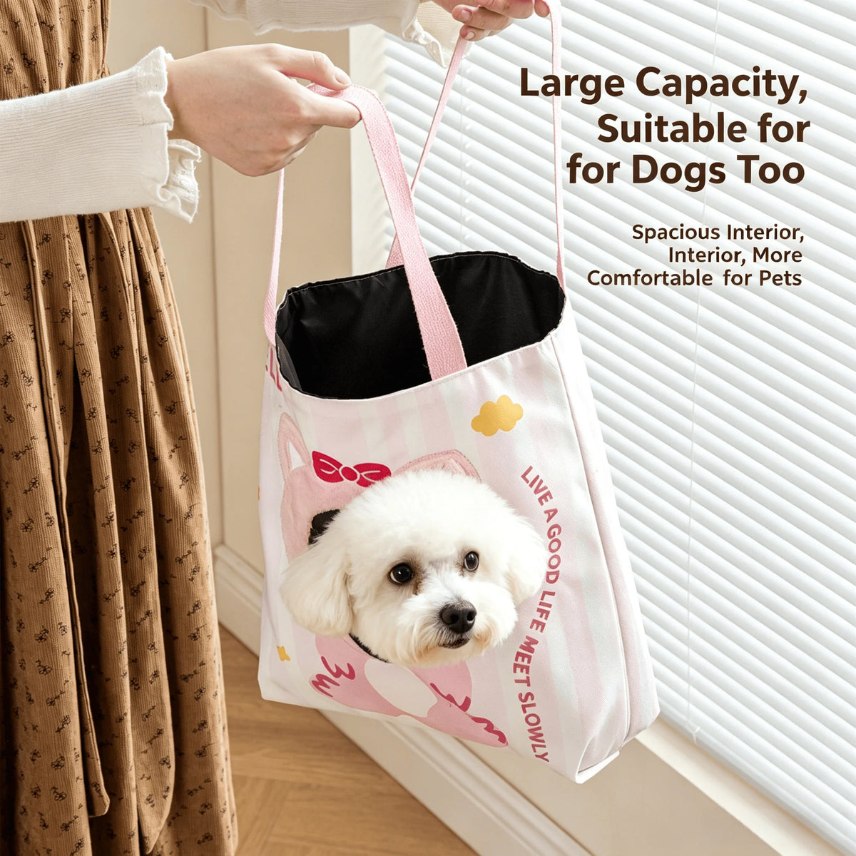 Cartoon Head Out Cat Tote Bag Breathable Canvas Portable Shoulder Carrier Large Capacity Travel Bag for Small Pets