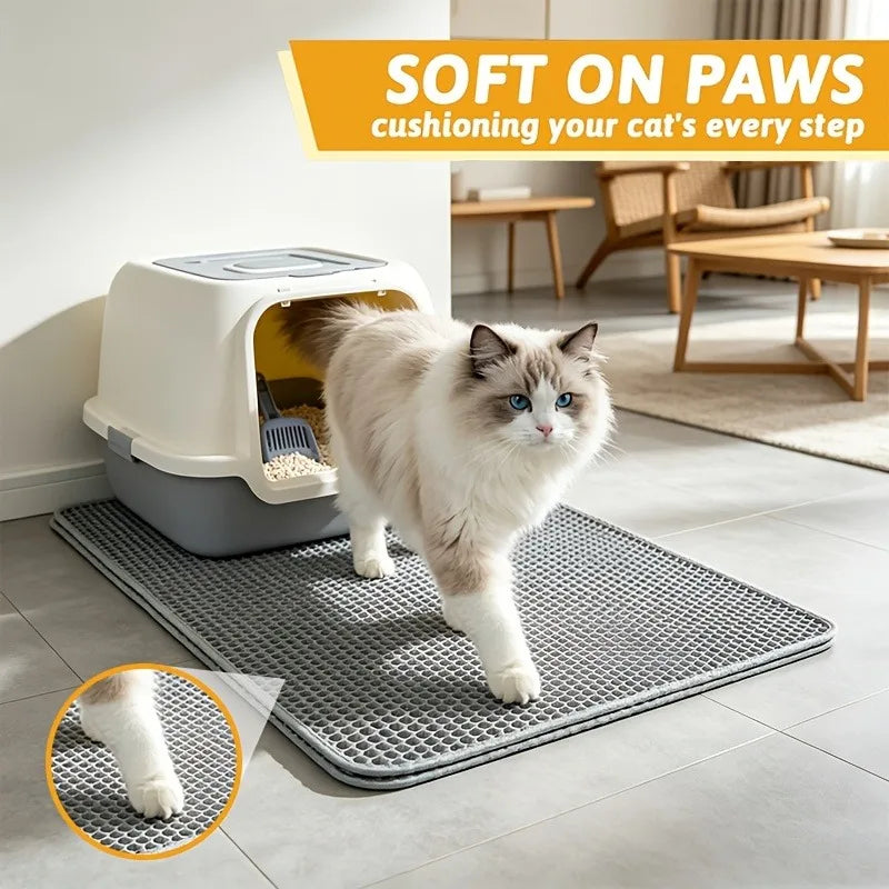 Cat Litter Trapping Mat Heavy Duty Waterproof 2 Layer Non Slip Washable Pet Floor Protector Litter Box Sand Stopper