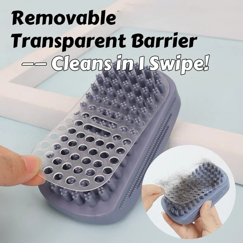 3-Head Silicone Bath Massage Brush with Fur Removal for Cats/Dogs - Collects 96% Wet Hair During Washing - Grooming Tool