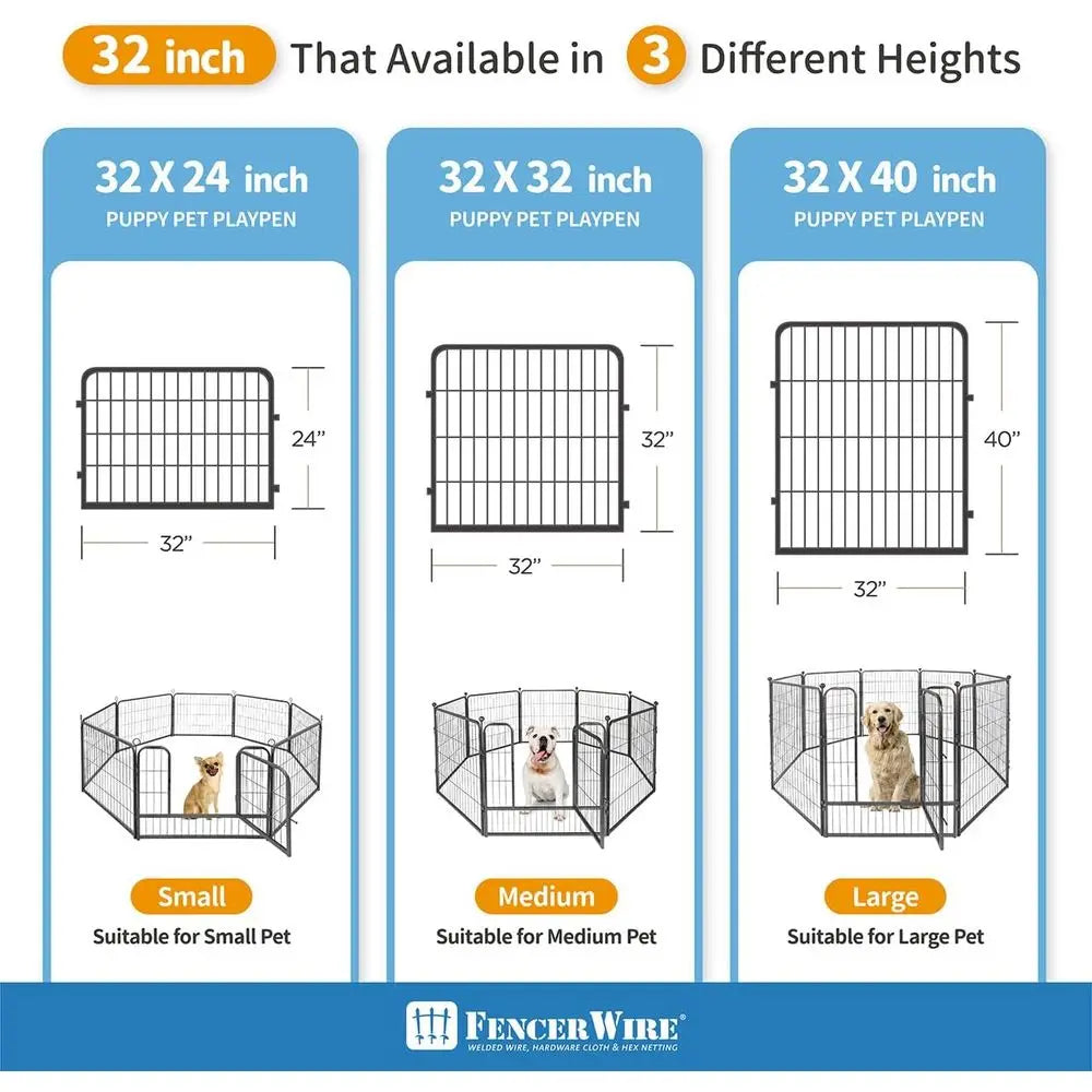 Oldable Outdoor/Indoor Pet Playpen with Gate, Available in 24"/32"/40" Height Metal Portable Kennel, Heavy-Duty Exercise Fence