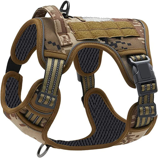 1Pc Painless No Pull Large Dog Tactical Harness - Durable Military-Style Vest with Reflective Straps & Secure Control Handle