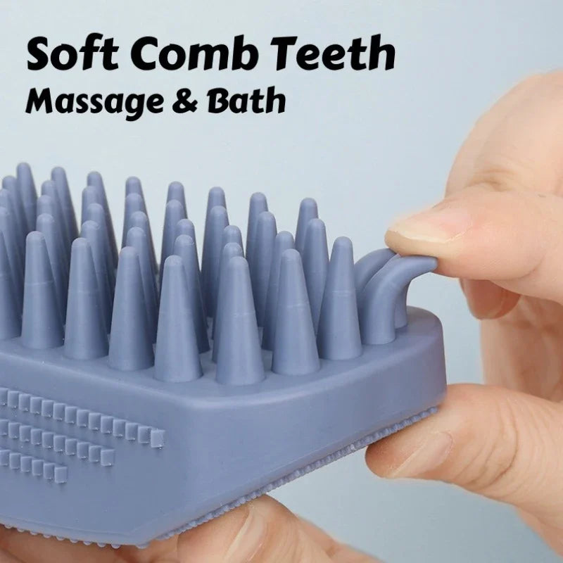 3-Head Silicone Bath Massage Brush with Fur Removal for Cats/Dogs - Collects 96% Wet Hair During Washing - Grooming Tool