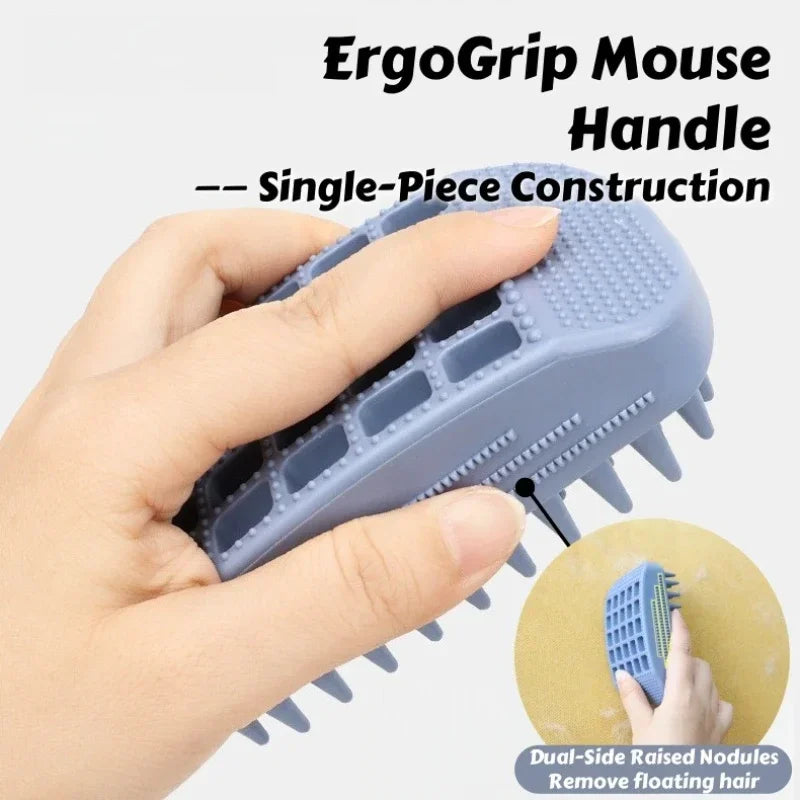 3-Head Silicone Bath Massage Brush with Fur Removal for Cats/Dogs - Collects 96% Wet Hair During Washing - Grooming Tool