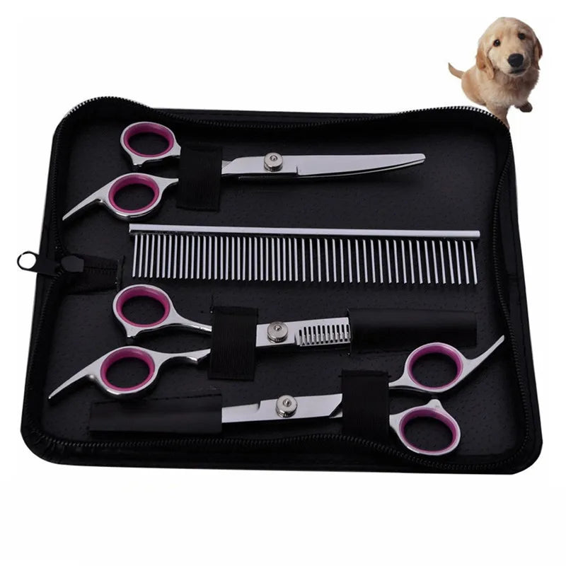 Dog & Cat Grooming Scissors Set, Pet Grooming Shears Sharp & Durable Includes Straight, Curved, Thinning Scissors and Comb