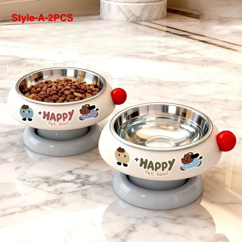 Elevated Cat Bowls Raised Food and Water Bowl Set for Indoor Anti-Vomit Neck Protection Feeder Pet Stainless Steel cat Bowls