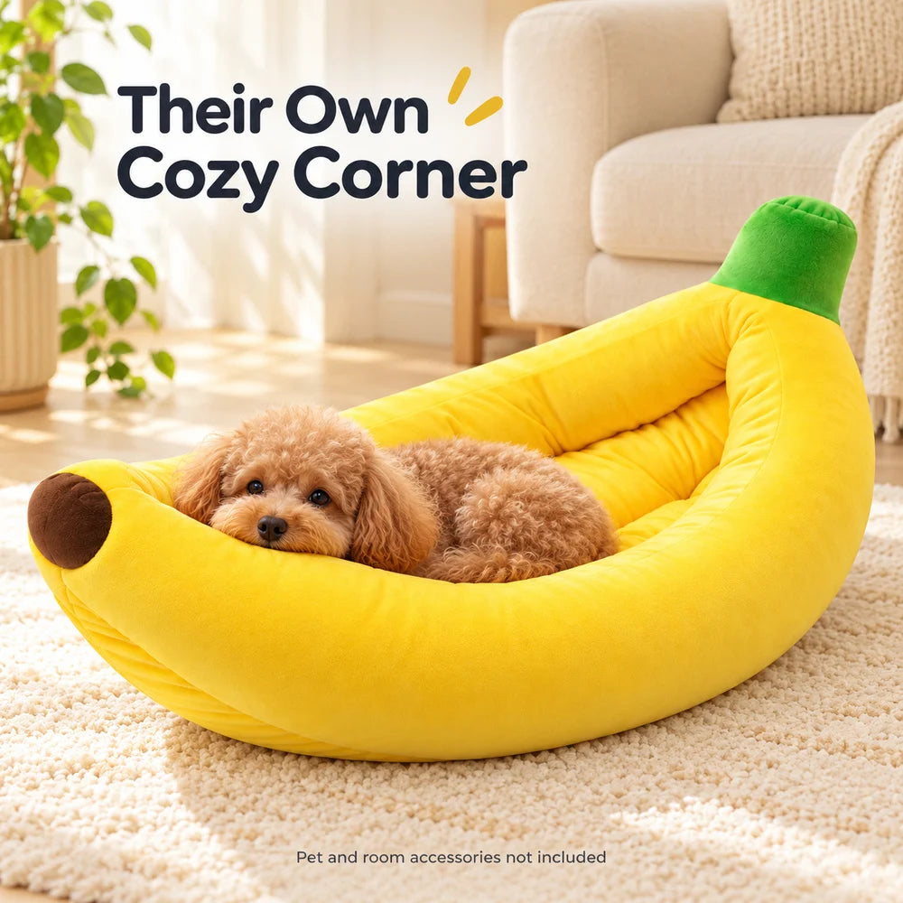 Banana Pet Bed Plush Cat Bed For Indoor Cats Kittens And Small Dogs Soft Bolster Sleeper With Raised Sides And Open Top For Cozy Lounging