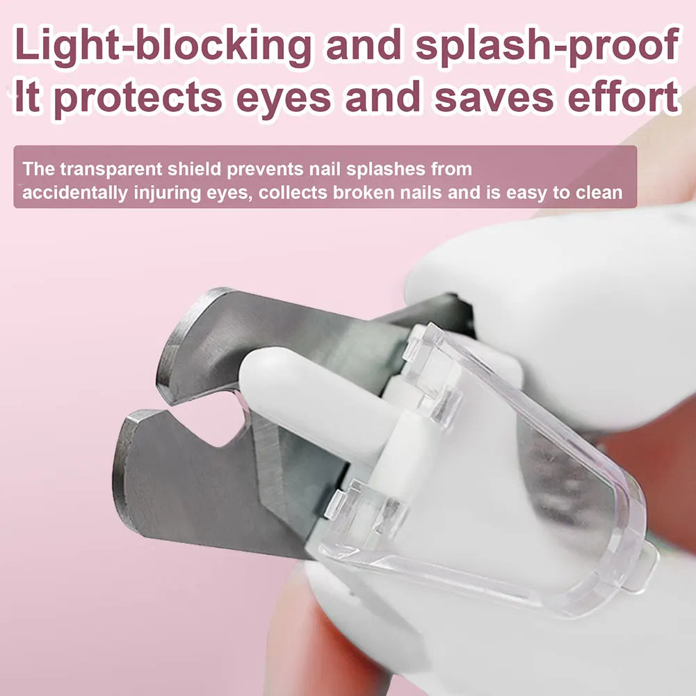 2 In 1 Universal Nail Cutter Anti Splash with LED Pet Supply(White)