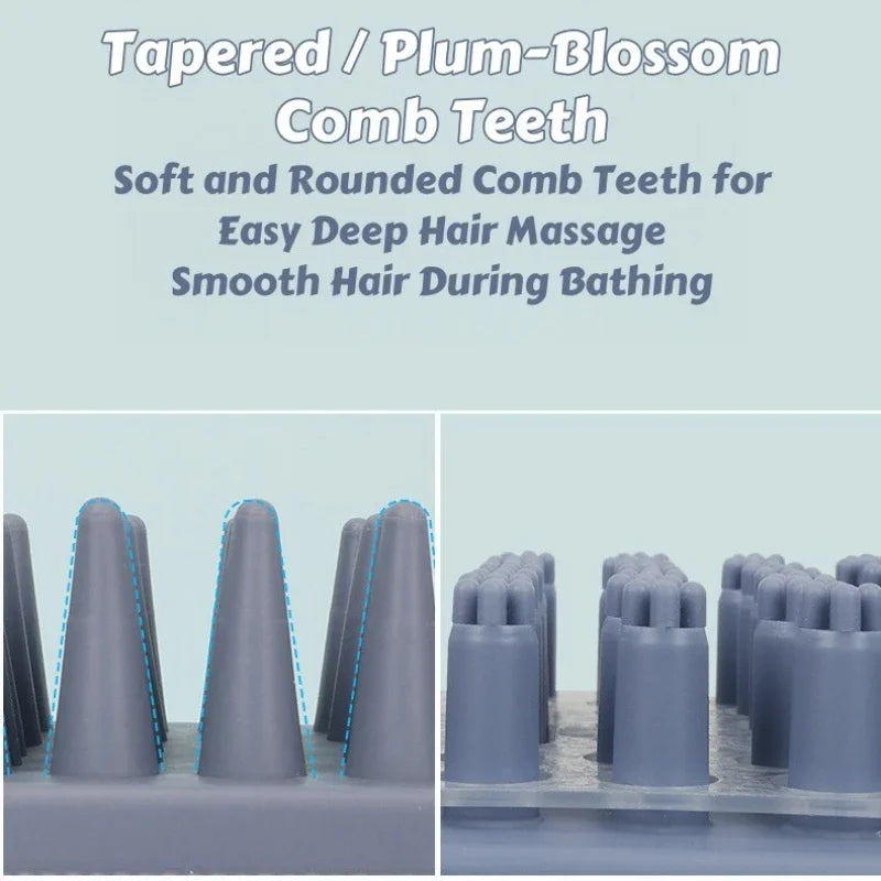 3-Head Silicone Bath Massage Brush with Fur Removal for Cats/Dogs - Collects 96% Wet Hair During Washing - Grooming Tool