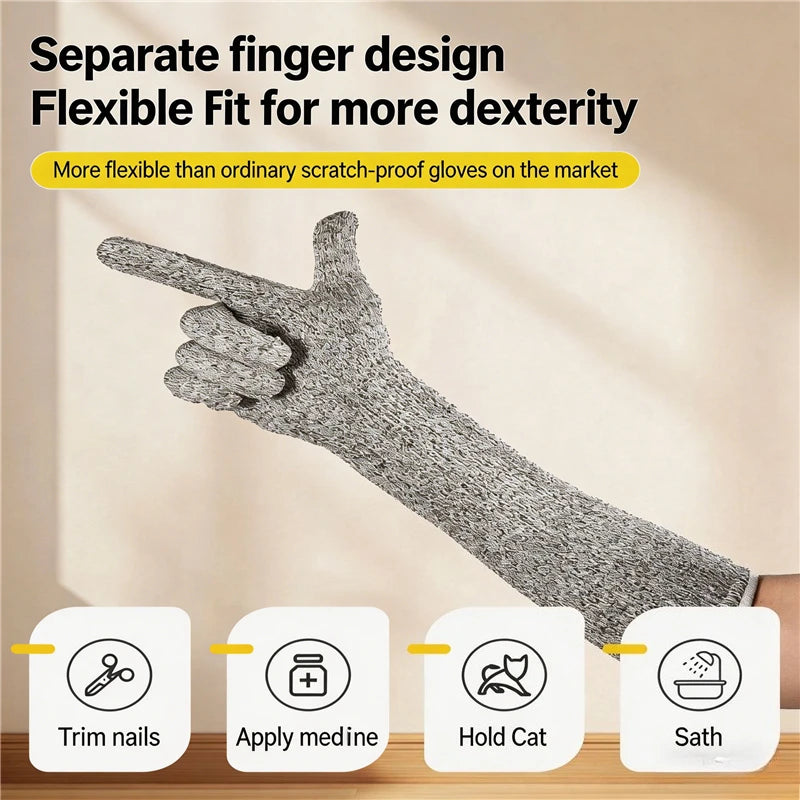 Anti-Scratch Pet Care Gloves, Long Arm Protective Sleeves for Cat Grooming Handling Nail Trimming Bathing, Cat Training Gloves