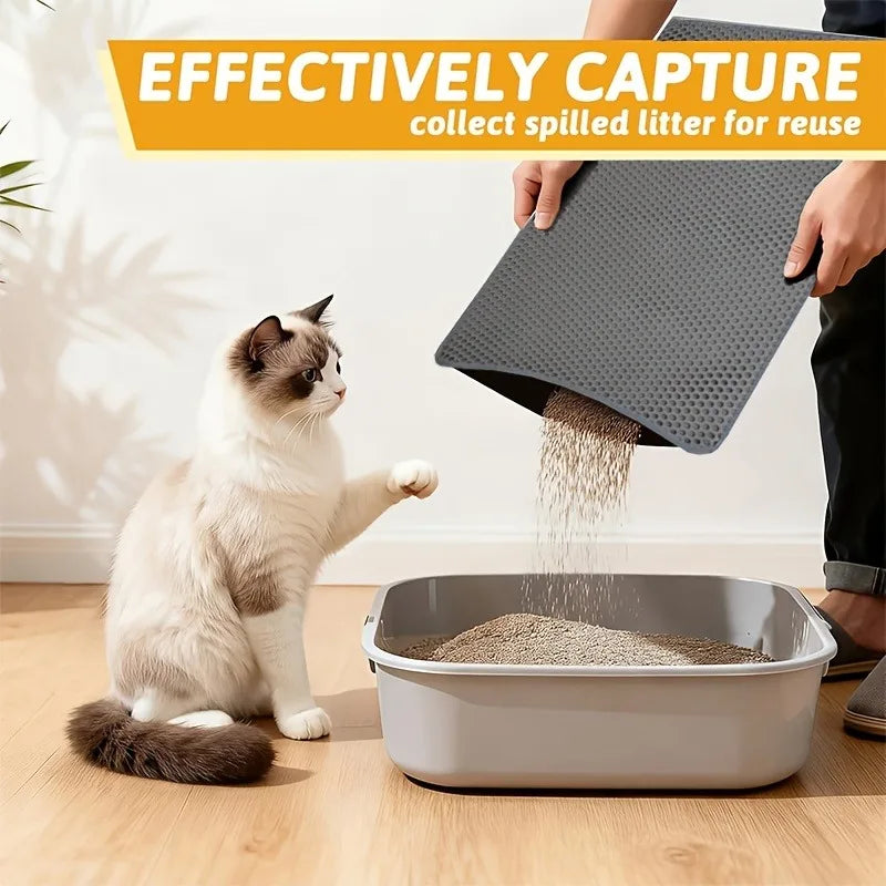 Cat Litter Trapping Mat Heavy Duty Waterproof 2 Layer Non Slip Washable Pet Floor Protector Litter Box Sand Stopper