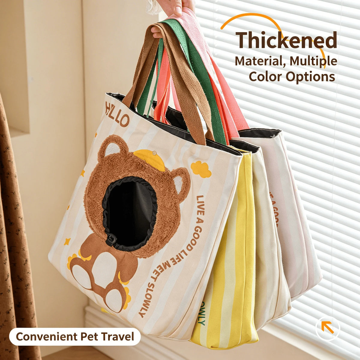 Cartoon Head Out Cat Tote Bag Breathable Canvas Portable Shoulder Carrier Large Capacity Travel Bag for Small Pets