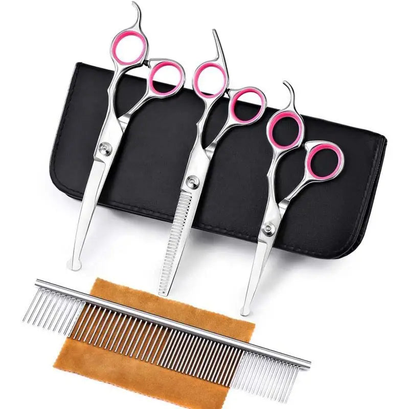Dog & Cat Grooming Scissors Set, Pet Grooming Shears Sharp & Durable Includes Straight, Curved, Thinning Scissors and Comb