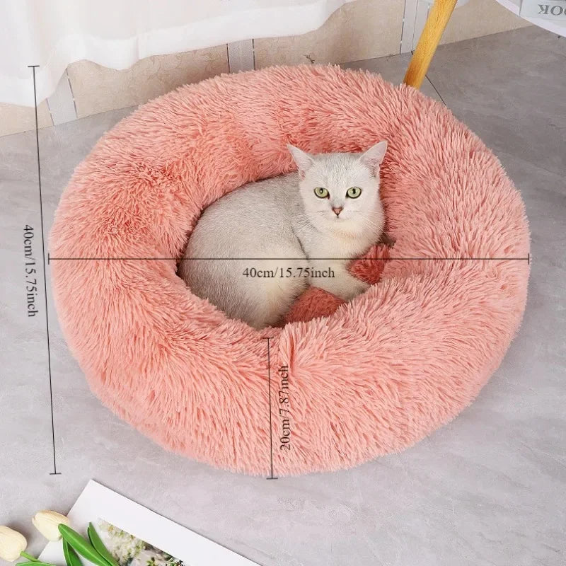 Soft Pet Cat Bed Pad Plush Warm Faux Fur Dog Calm Bed Donut Round Bed Comfortable Sleeping Washable for Small Medium Dog and Cat
