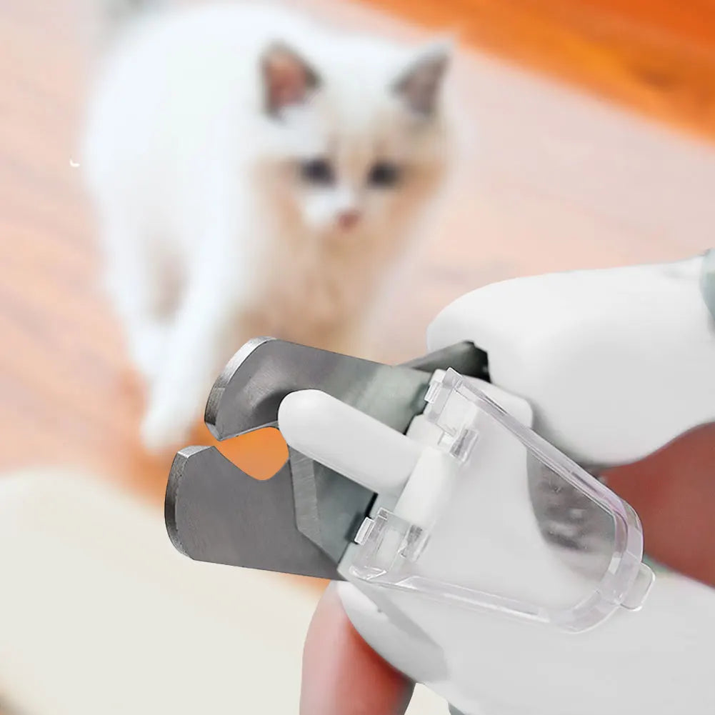 2 In 1 Universal Nail Cutter Anti Splash with LED Pet Supply(White)