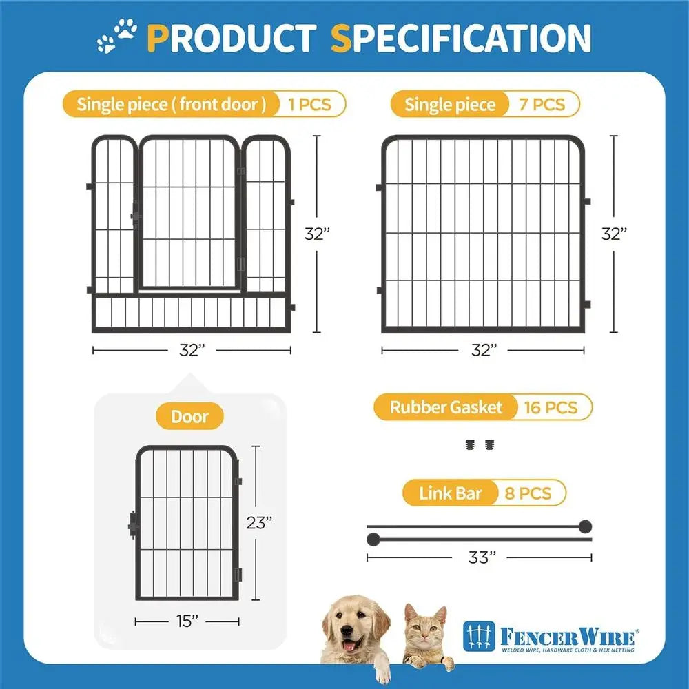 Oldable Outdoor/Indoor Pet Playpen with Gate, Available in 24"/32"/40" Height Metal Portable Kennel, Heavy-Duty Exercise Fence