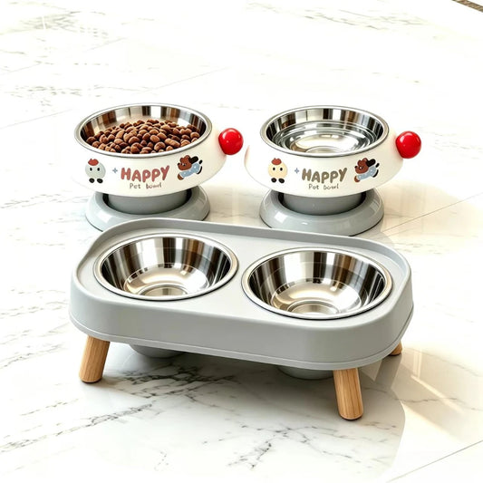 Elevated Cat Bowls Raised Food and Water Bowl Set for Indoor Anti-Vomit Neck Protection Feeder Pet Stainless Steel cat Bowls