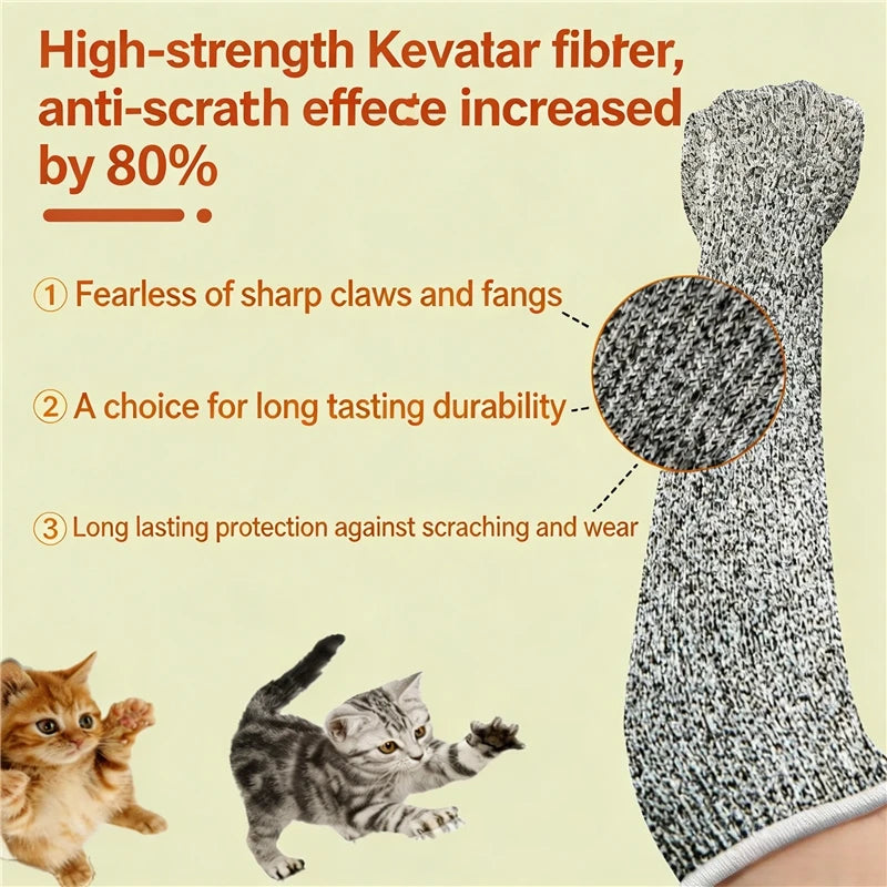 Anti-Scratch Pet Care Gloves, Long Arm Protective Sleeves for Cat Grooming Handling Nail Trimming Bathing, Cat Training Gloves