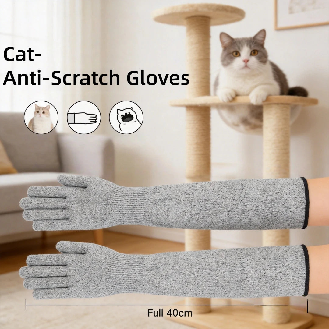 Anti-Scratch Pet Care Gloves, Long Arm Protective Sleeves for Cat Grooming Handling Nail Trimming Bathing, Cat Training Gloves
