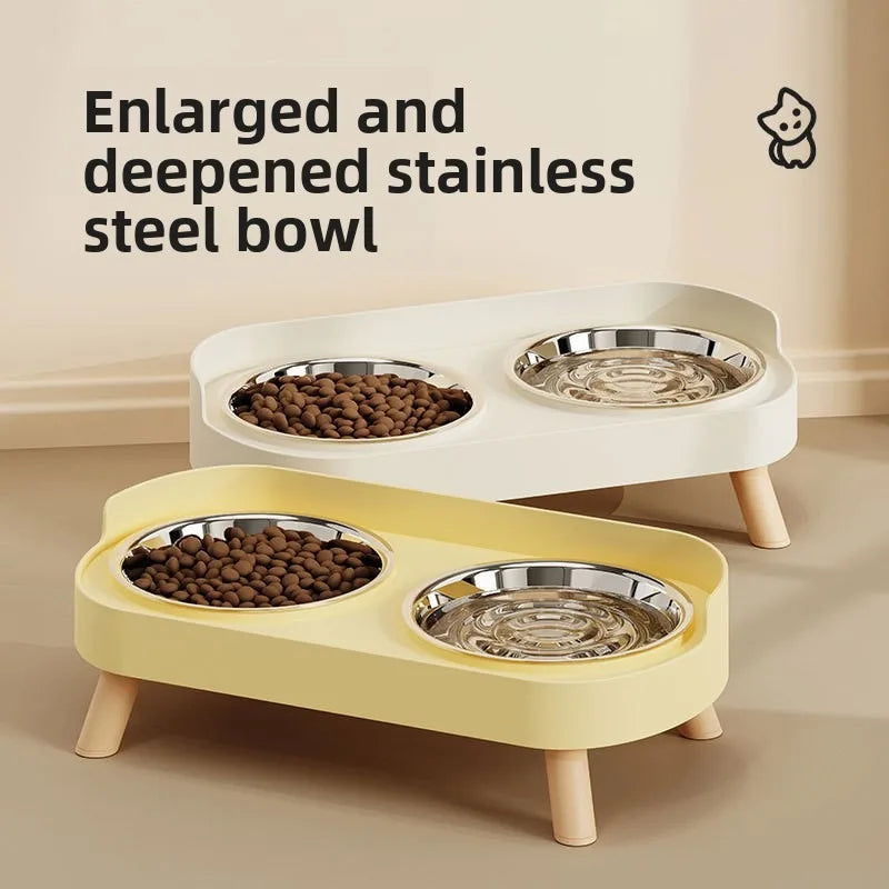 Elevated Cat Bowls Raised Food and Water Bowl Set for Indoor Anti-Vomit Neck Protection Feeder Pet Stainless Steel cat Bowls