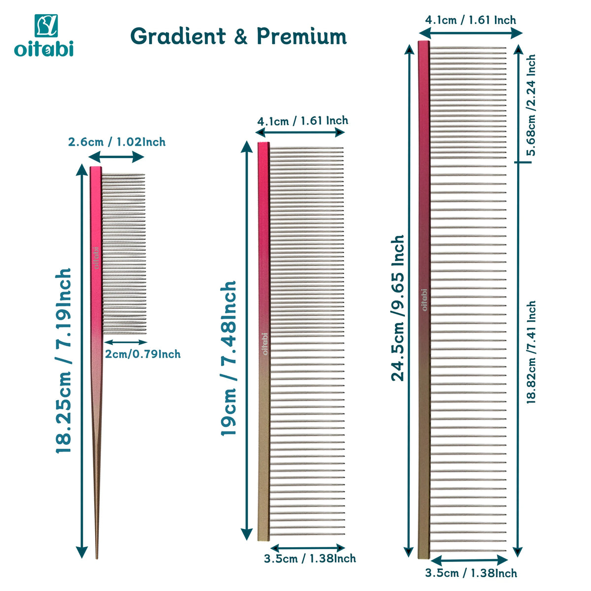OITABI Professional Pet Grooming Comb, Gradient Pet Deluxe Pointed Tail Comb for Cat & Dog Styling Finishing and Fluffing Comb