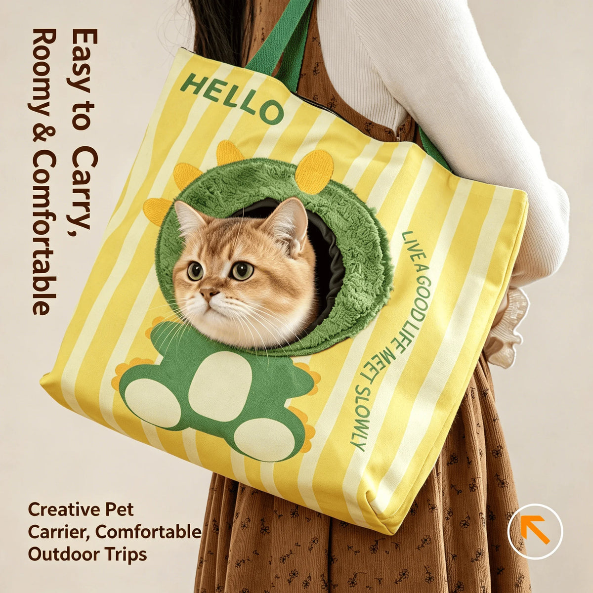 Cartoon Head Out Cat Tote Bag Breathable Canvas Portable Shoulder Carrier Large Capacity Travel Bag for Small Pets