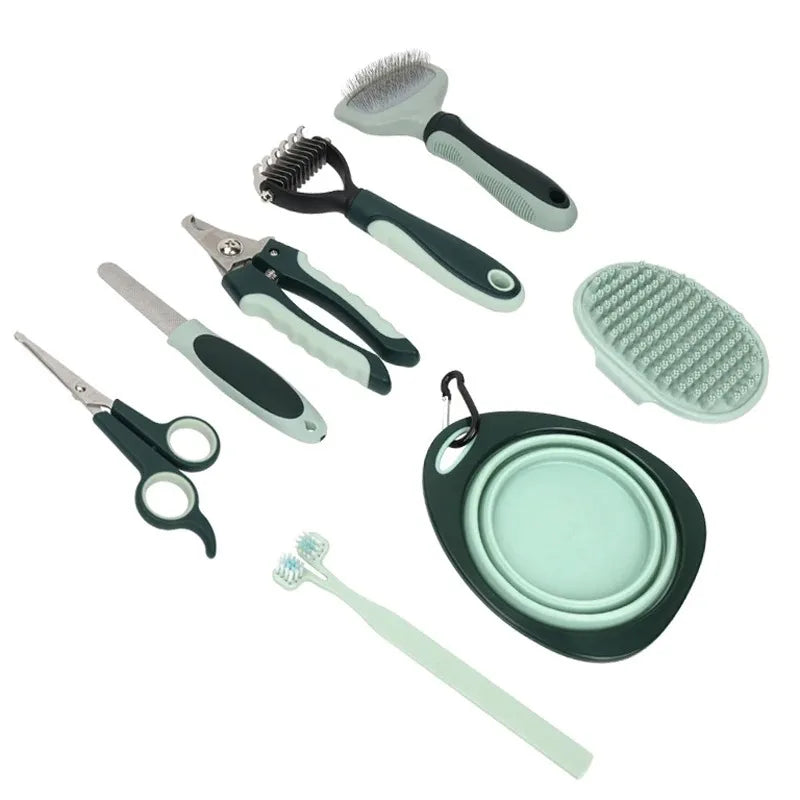 8 in 1 Dog Cat Grooming Comb Set,Pet Cleaning Brush Tool Set,Pet Multi-Functional Cleaning Set Cat Hair Removal Brush Kit