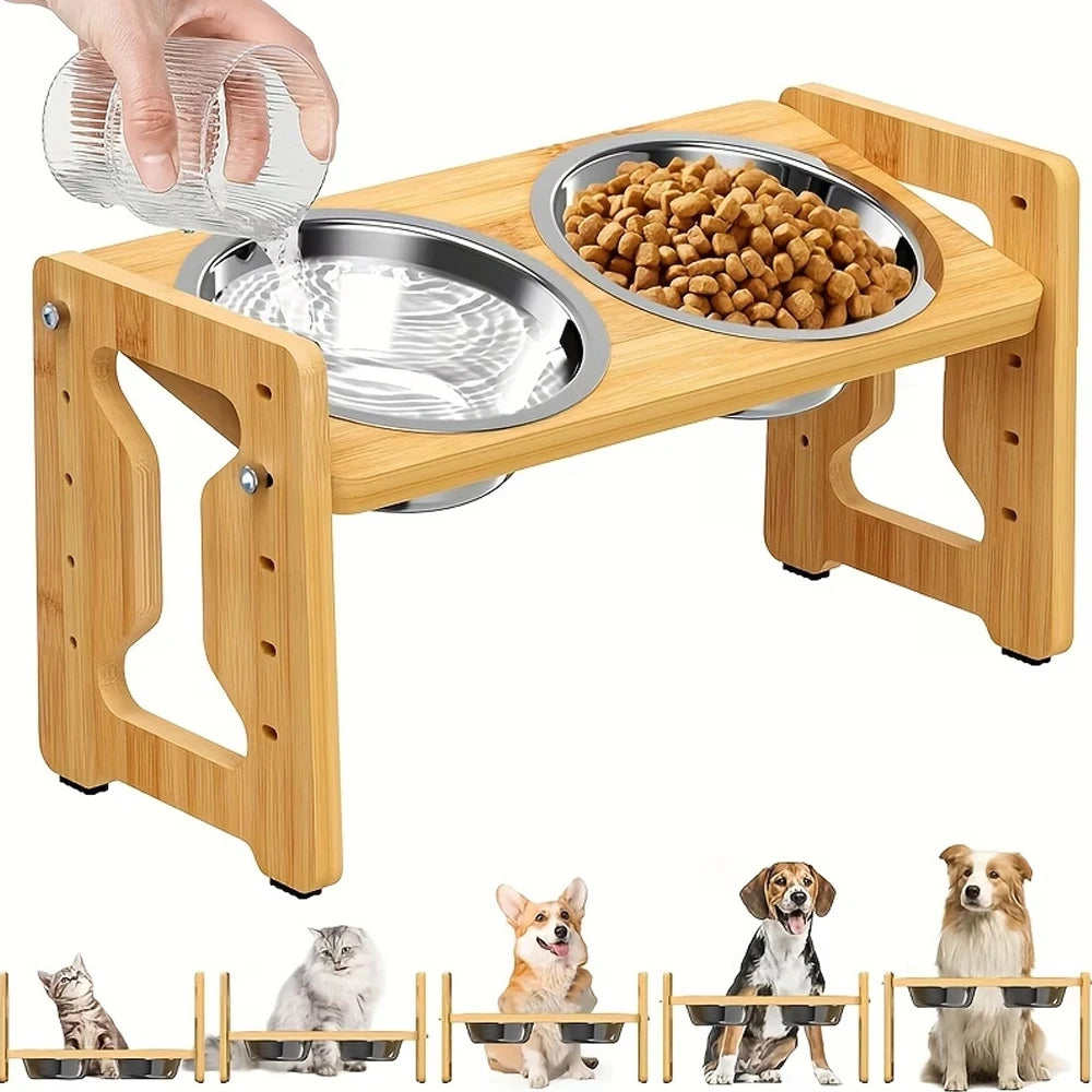 Adjustable Height Cat Bowl 9 Levels Raised Elevated Pet Feeder Bowl Anti-Vomiting Stainless Steel Cat Water Food Bowl for Cats