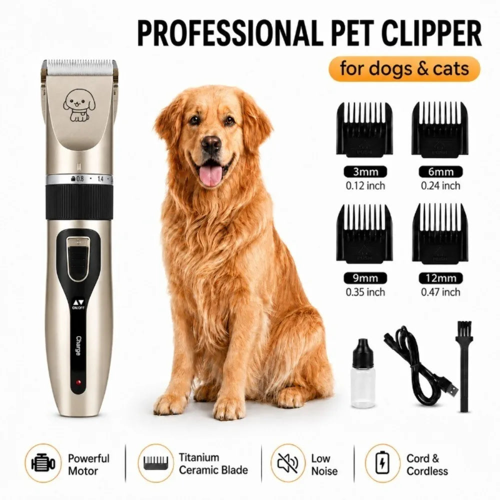 Dog Professional Hair Clipper Electrical Grooming Trimmer for Pets USB Rechargeable Cat Shaver Animals Haircut Machine